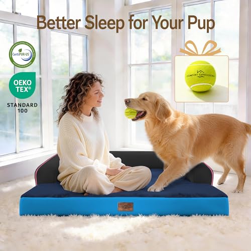 Image of Comfort Expression Washable Orthopedic Dog Bed for Extra Large Sized Dogs | Waterproof Memory Foam Pet Bed 42x30 Inch with Removable Cover with Non-Slip & Bolster