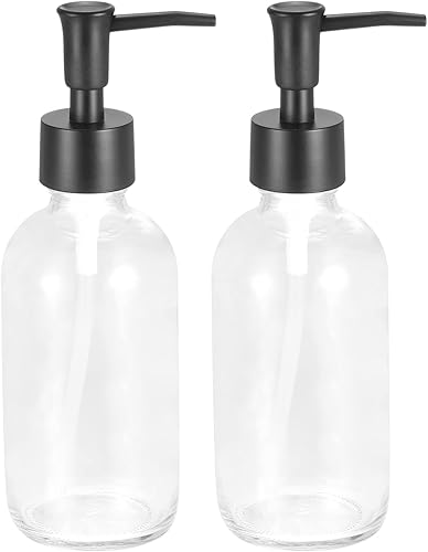 uxcell Dispensadores de jabón - Dispensador de jabón de manos de cristal de 8.5 onzas con bomba para cocina y baño, 2 piezas transparentes