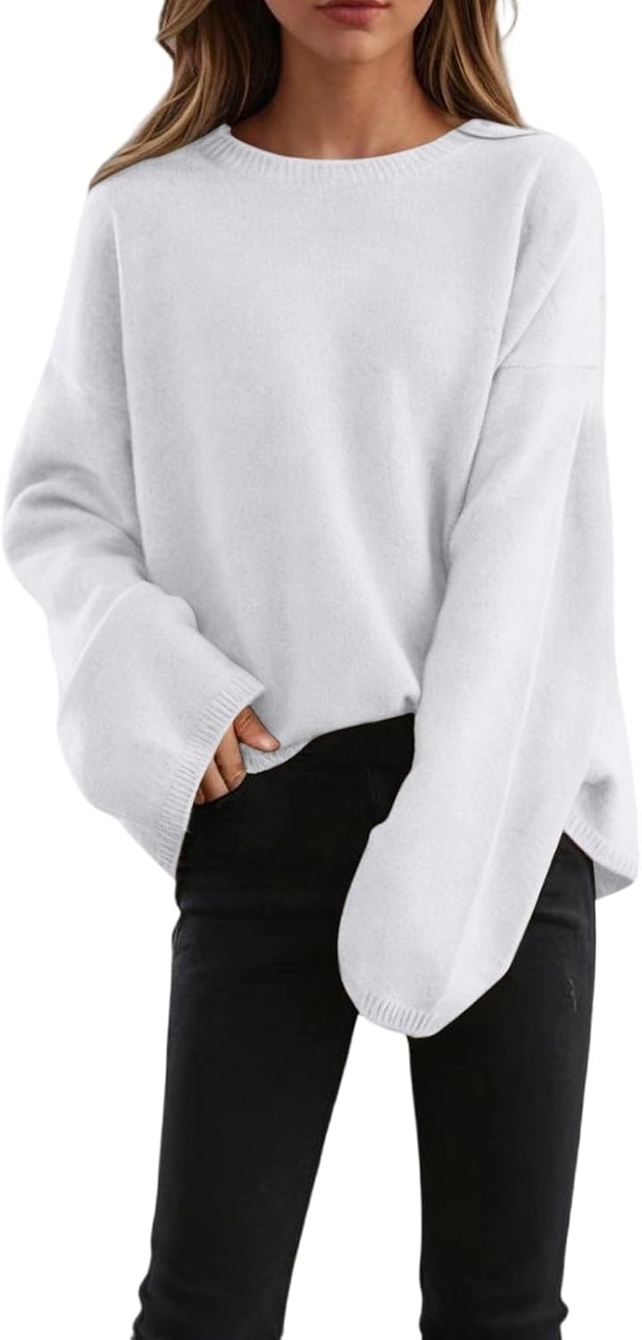 Women Oversized Knit Sweater Warm Long Sleeve Round Neck Tunic Pullover Tops Loose Fit Fashion Fall Winter Shirts