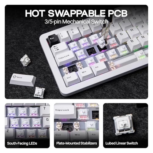 Image of EPOMAKER Galaxy68 QMK /VIA Wireless Mechanical Keyboard, Anodized Aluminum, TOP /Gasket, 6000mAh, RGB Side /Backlight, 65% Gaming Keyboard with Hot-Swap Creamy Switch (White, Marble White Switch)