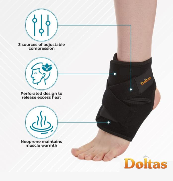 DOLTAS Premium Ankle Compression Brace, Adjustable Support Brace for Foot Care, Sprain, Injury, Ankle Protection Guard Helpful In Pain Relief And Recovery | For Men & Women (Black) (Pack of 1) - Image 3 thumbnail