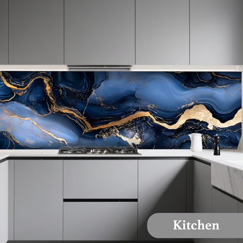 Image of Nuxovilar Navy Gold Marble Vein Wallpaper Peel Stick Vinyl 15.75x118.11