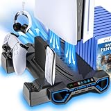 Stazione di raffreddamento PS5/Slim/Pro con stazione di ricarica controller per console Playstation 5 - Supporto RGB PS5 con caricabatterie controller, kit di accessori per supporto di