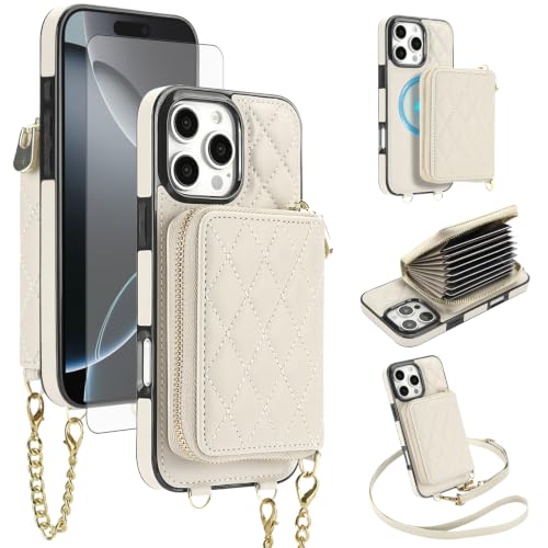 Étui portefeuille iPhone 15 Pro Max Asuwish avec porte-carte et bandoulière amovible noir