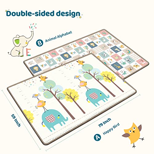Wayplus Baby Play Mat, 79"X 59" Extra Large & Thick Reversible Folding Floor Mat, Waterproof Non-Toxic Anti-Slip Reversible Foam Playmat For Baby, Anti Slip Soft Crawling Mat #TOP2