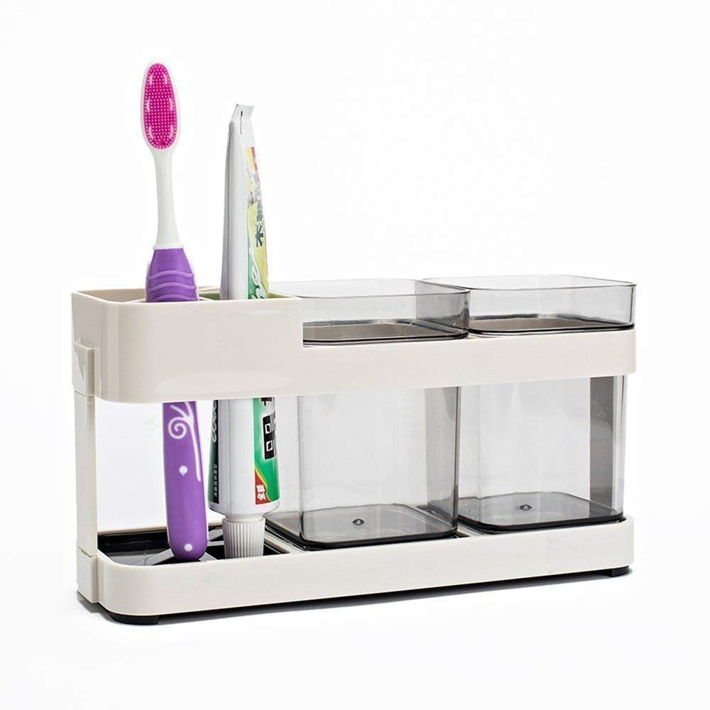 Inditradition 3 Section Toothbrush Toothpaste Holder Bathroom Toiletries Organizer Stand