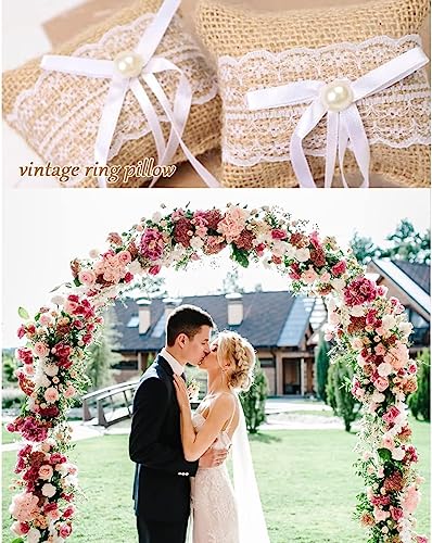 Mnixy Ring Cushion Wedding,2pcs Wedding Ring Box Retro Creative Linen With Lace Bow For Wedding Ring Bracelet Necklace Display Got Engaged Feast