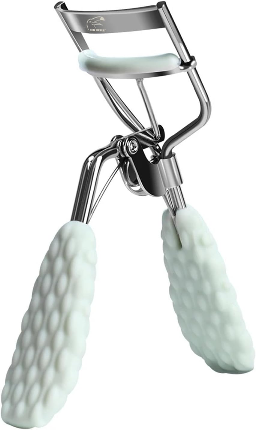 1Pc Carbon Steel Eyelash Curler Pinch Suitable for Any Eye Shapes and Sizes, Green Silicone Handle with 2 Silicone Refill Pads.