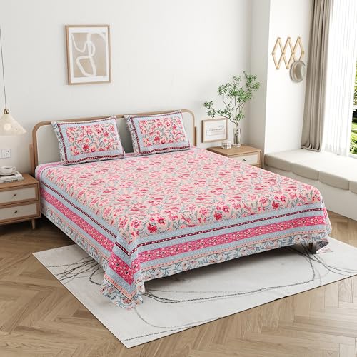 CLOTHOLOGY Skin Friendly bedsheet Double Size Bed Cotton bedsheets for Double Size Bed, 1 Double Size bedsheet Cotton with Pillow Cover Set of 2 | 240 TC Soft Bed Sheet Double Size