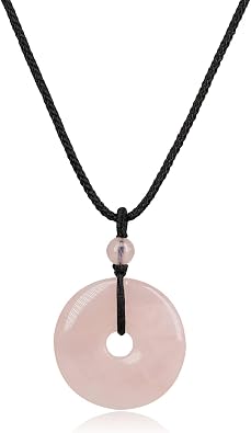 COAI Crystal Necklace Donut Necklace, Obsidian/Tiger Eye/Rose Quartz/Fluorite/Agate, Unisex Adult, Men Women, Donut Pendant, 28 inches, Nylon String