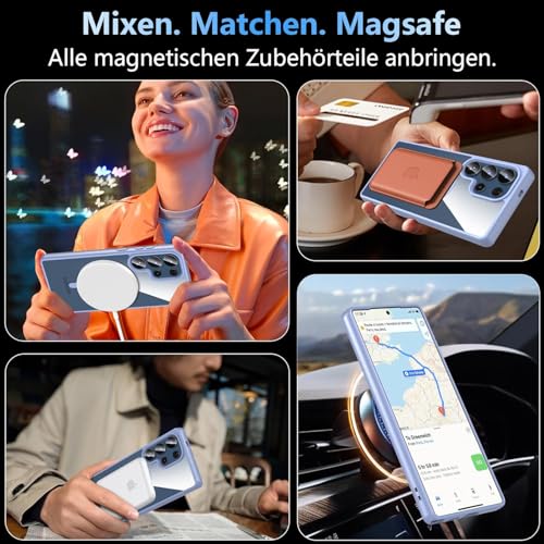 Image of OWKEY Galaxy S25 Ultra Case 6.86'',Magnetic S25 Ultra Case for Magsafe with Tempered Glass Screen, [Shockproof Military] Transparent Back Slim Bumper Cover Phone Case Galaxy S25 Ultra, Light Blue