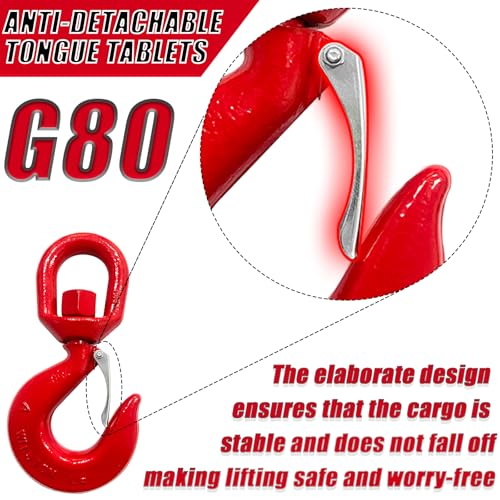 5 Ton Swivel Hooks, Heavy Duty 360° Rotating Crane Hook with Safety Latch, 11000 lbs Forged Steel Lifting Hook for Chains & Engine Hoists Chain Hooks – Industrial Grade Logging Lifting Swivel