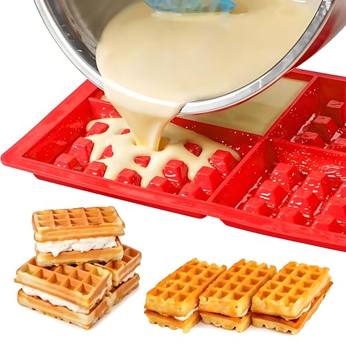 Waffle Mold, Gasusen 3PCS Rectangle and Heart Shaped Silicone Waffle Mold Set, Large Waffle Maker Baking Tray Pan Molds for DIY Waffle Cake Candy Chocolate Making - Thumbnail 5