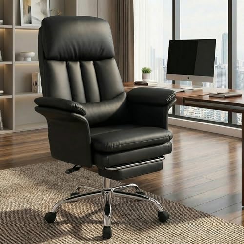 Hellove Bürostuhl mit Fußstütze, Schreibtischstuhl mit Rollen, Chefsessel Ergonomisch mit Doppellagige Armlehnen Hoher Rücken, PC Drehstuhl Höhenverstellung Gaming Stuhl für Büro Homeoffice Schwarz