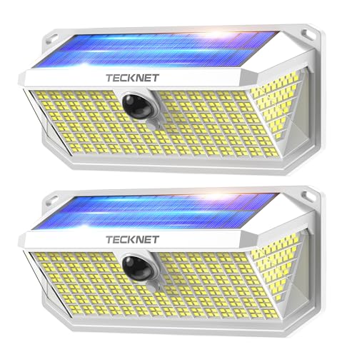 TECKNET Luz Solar Exterior, 4200lm 416 LED Focos Led Exterior Solares de Movimiento 300° Iluminacion 3 Modos IP66 Impermeable Focos Led Solares para Jardín, Garaje, Patio, 2 Paquete