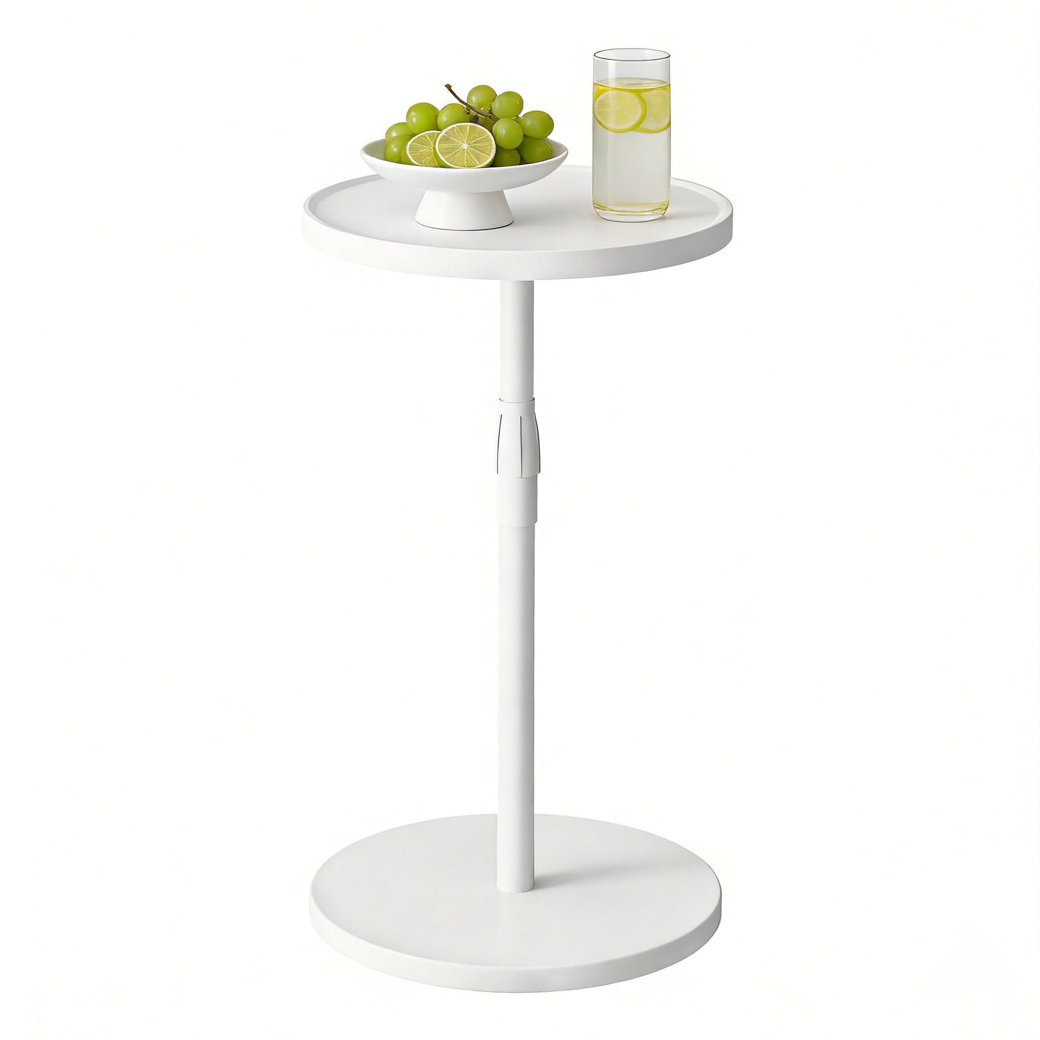 Table d'appoint Réglable en Hauteur Bout de Canape en Bois Petite Table Basse Ronde Compacte pour Petits Espaces Blanc ET-010WW