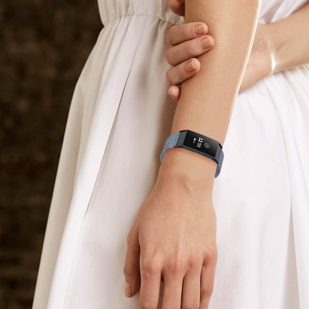 NANW Woven Bands Compatible with Fitbit Charge 4 / Charge 3 Bands/Charge 3 SE, Soft Breathable Fabric Replacement Wristbands Strap Sports Accessories for Women Men, Large Small