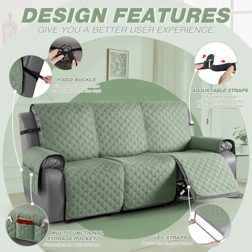 Image of TAOCOCO 100% Waterproof Recliner Covers, Recliner Sofa Covers with Leg Straps, Reversible Recliner Couch Cover for Reclining Chair, Washable Couch Protector for Pets Kids(3 Seater, Sage Green)