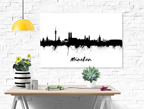 Kunstbruder Munich Poster Mural Motif Ville de Munich de Munich par Dichyk Noir/Blanc, 20x30cm Cover