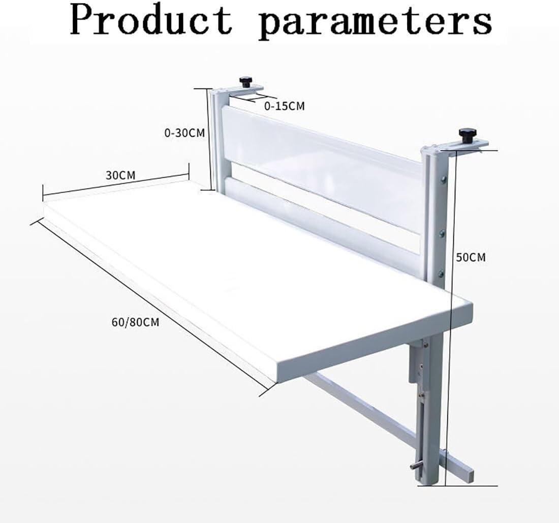 Balcony Folding Hanging Railing Table, 80×30cm Adjustable Outdoor Patio Bar Table, Space-Saving Deck Side Table (Black)(White,60 * 30cm/23.6 * 11.8in)