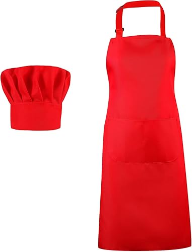 SATINIOR Disfraz de chef de 2 piezas para mujeres y hombres, juego de delantal para adultos, delantal de panadero, sombrero para cocinar y cosplay