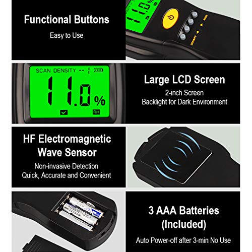 Pinless Wood Moisture Meter | Inductive Pinless Tools | Intelligent Lumber Moisture Meter | Digital Moisture Meter for Wood | (Range: 2% - 70% RH; Accuracy: 0.5%) [3 AAA Batteries Included] - Thumbnail 4