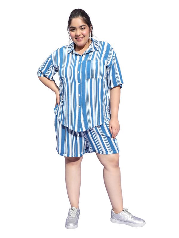 Women Plus Size Shirt With Elasticated Tie-Up Detail Shorts-image-28