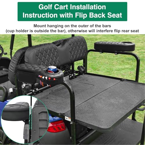 LEAPGOMAX Golf Cart Diamond Armrest with Cup Holder for Rear Seat, Upgraded Stable Triangle Support Frame No Drilling for EZGO Club Car DS Precedent Yamaha Golf Carts Arm Rest with 1\" Side Square Tube