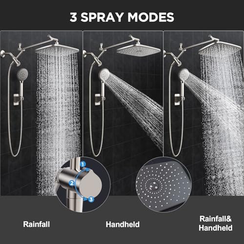 Image of Veken 11.8 inch Rain Shower Head with Handheld, High Pressure Handheld Shower with Multi Spray Modes, Rainfall Combo with Metal Extension Arm, Detachable Dual Showerhead, Bathroom Decor, Starlight