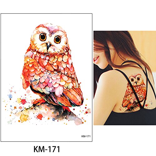 Glaryyears Animal Temporary Tattoos For Adults Women Men, 6 Pack Large Watercolor Fox Wolf Tiger Butterfly Owl Design Fake Tattoo Stickers, Body Makeup Water Transfer Art Decoration Long Lasting #TOP7