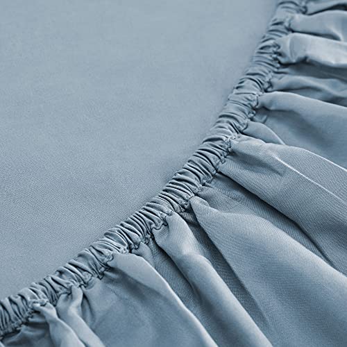 Sleep Zone Luxury Bamboo Sheets Set Full Size 4 Piece - Soft Breathable Cooling Bed Sheets Set - Fitted Flat Sheet & Pillowcase Sets - Pilling Free Fade Resistant Deep Pocket 16" (Blue) #TOP6