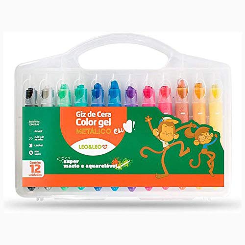 Giz de Cera Color Gel Metálico 12 Cores - Leo&Leo