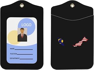 Malaysia Flag Map Leather ID Badge Holder Card Badge Holders with Detachable Neck Lanyard Strap for Staff, Offices