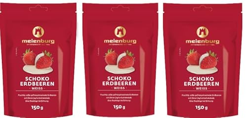 Meienburg Schoko Erdbeeren | weiße Schokolade | Eine fruchtige Verführung | 3x150g Beutel