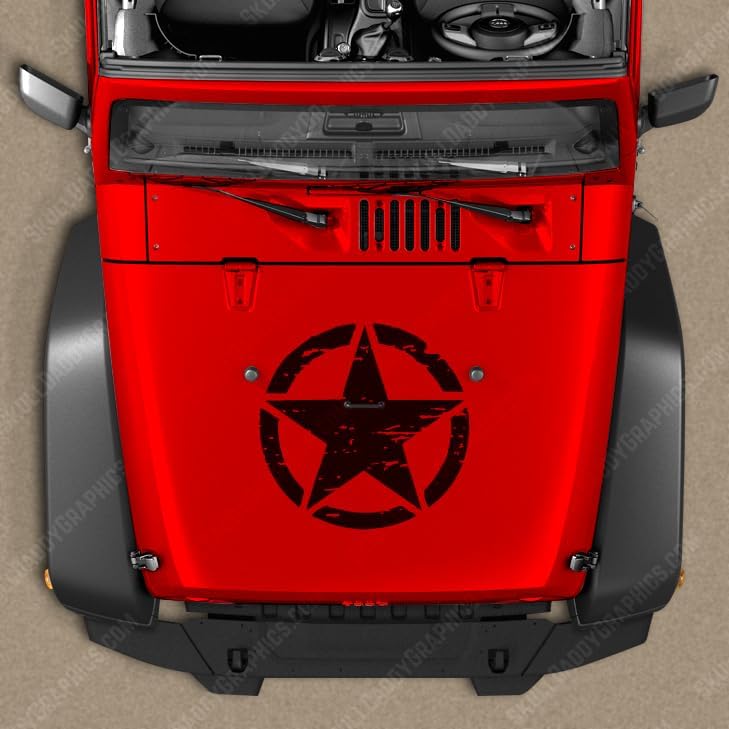 USA Distressed Military Star Decals Stickers to fit Jeep Wrangler Grand Cherokee JK JL XJ (Gloss Black, 22.5")