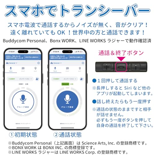 Buddycom/Bonx WORK 対応 左右兼用 片耳イヤホン 有線 1個 マイク タイプC 固定クリップ / 全長125cm 14g オープンイヤー 位置調整/インカム 業務用 ハンズフリー トランシーバー LINE WORKSラジャー動作検証済/対応機種：iPhone 15 シリーズ iPhone 16 シリーズ アンドロイド（Type-C）