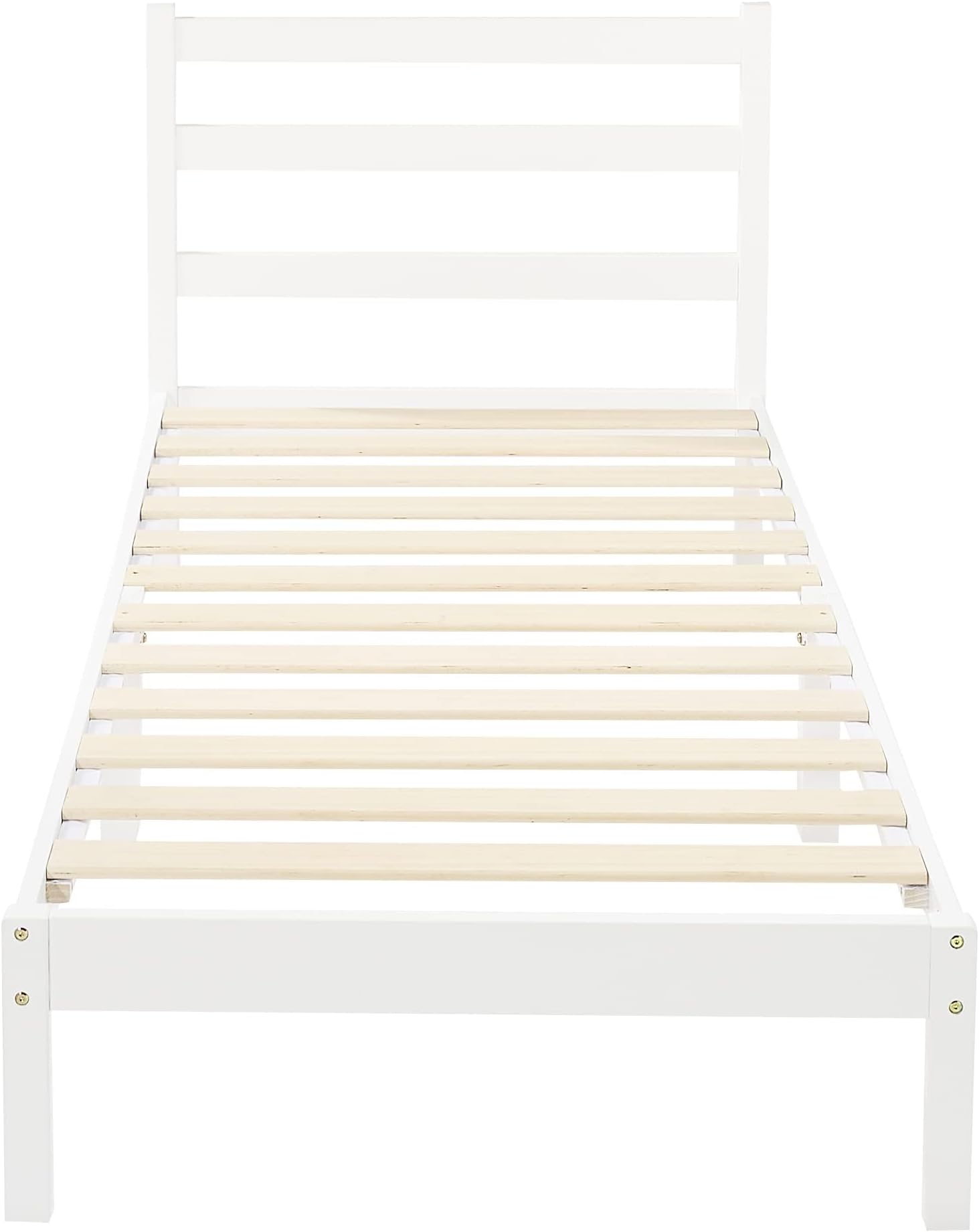 Letto Singolo In Legno Di Pino Massiccio, Finitura Bianca - 90x200 Cm, Per Bambini E Adulti, Design Minimalista