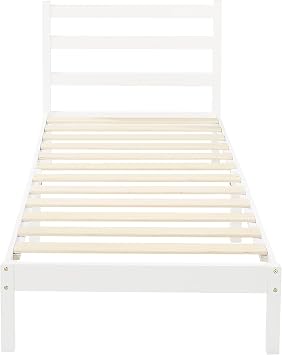 Amazon Basics Solid Pine Wood Platform Bed Frame with Ribbed Headboard, Modern, Easy Assembly, Kids, Single, White, 90 x 190 x 88 cm