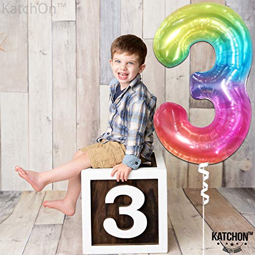 Image of KatchOn, Giant Jelly Rainbow Number 3 Balloon - 40 Inch | Number Balloons 3