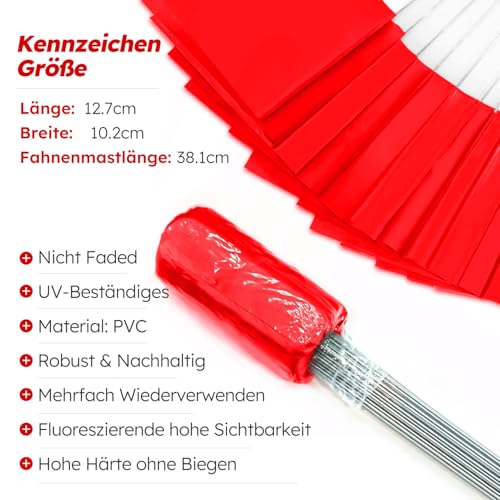 Zozen 100 Pack Red Markierungsfahnen, 38 x 10 x 13 cm, Rasenfahnen, Landschaft Flags, Markierfahnen für Rasen, Survey Flaggen, Bewässerungsflaggen.In Verbindung mit dem Entfernungsmessrad.