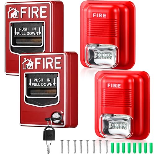 Relaxweex 4 Pcs Fire Alarm Pull Station Fire Warning Siren 12/24V DC Sound and Light Emergency Alarm...