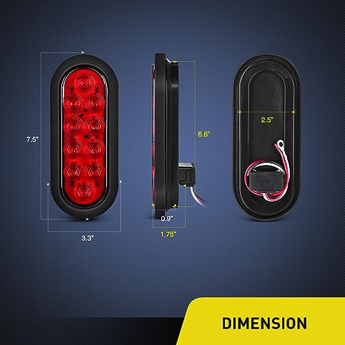 Image of Nilight 6 inch Oval LED Trailer Tail Lights,Red, 2 Pack, Grommets Mount