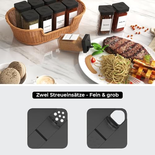Foto von Homhut Gewürzgläser Eckig Set mit Deckel [12 x 120ml], 36 Etiketten