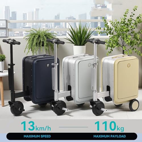 Smart Electric Luggage, Portable Cycling Suitcase, Electric Ride-On Suitcase Scooter Carry-On for Adults, Ride on Suitcase for Adults, with Removable Battery, USB Port, TSA Lock,Blue2