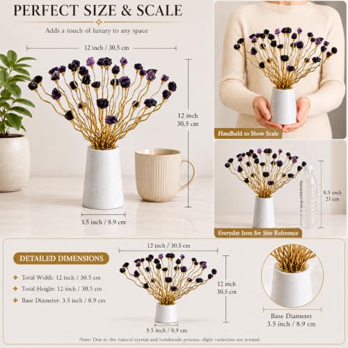 Huvanta Brass Crystal Flower Sculpture, Purple Buds, Engineered Stone Base by Huvanta - Used condition - Image 6