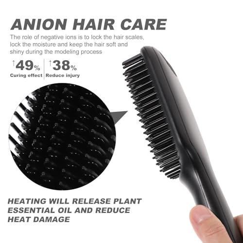 Peine alisador para barba con ajustes de temperatura, elemento calefactor PTC de calentamiento rápido, herramienta para alisar cabello y barba, diseño resistente al calor con dientes estrechos de alta densidad miniatura 2