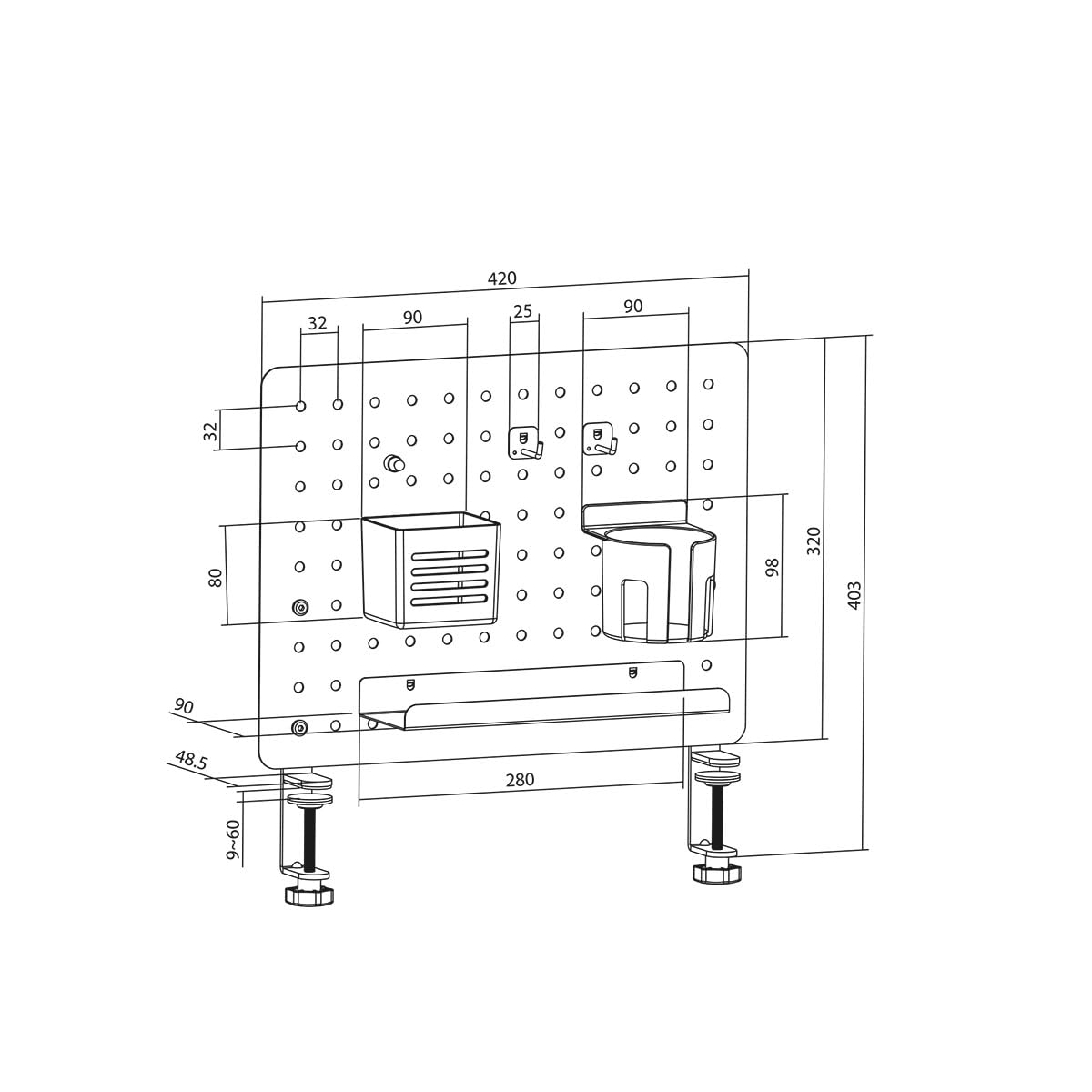LogiLink PB0104 - Organizer per pannelli forati per scrivania, distanza tra i fori 32 mm