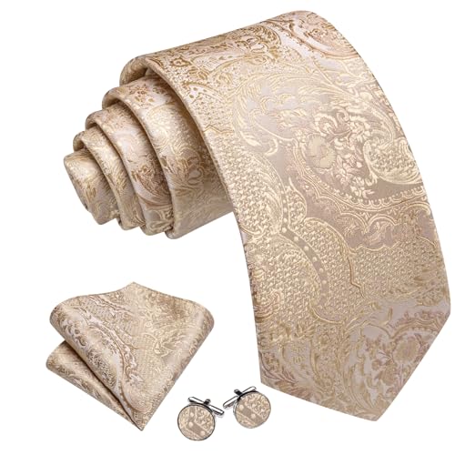 Image of Barry.Wang Men Ties Paisley Woven Silk Necktie Set with Pocket Suqare Cufflinks Formal