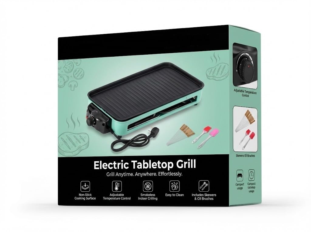 AYME Korean Style Electric Indoor Grill, 2 in 1 Indoor Grills for Kitchen with Grill Net & Non-Stick Cooking Removable Plate, Temperature Control, Dishwasher Safe, 1500W Smokeless barbecue