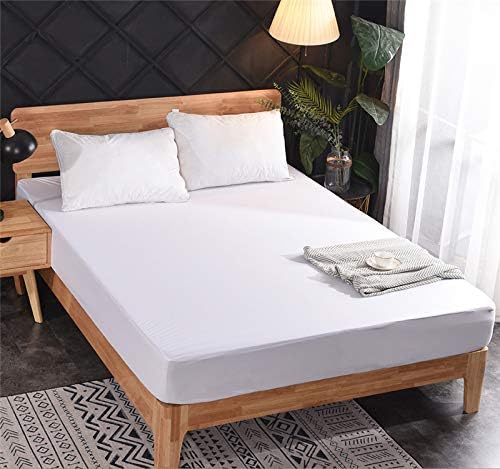 Double Waterproof Mattress Protector Fitted Double Size Bed Mattress Cover Soft Noiseless Washable Breathable Fitted Bed Sheet 30 cm Deep (140 x 200 cm)